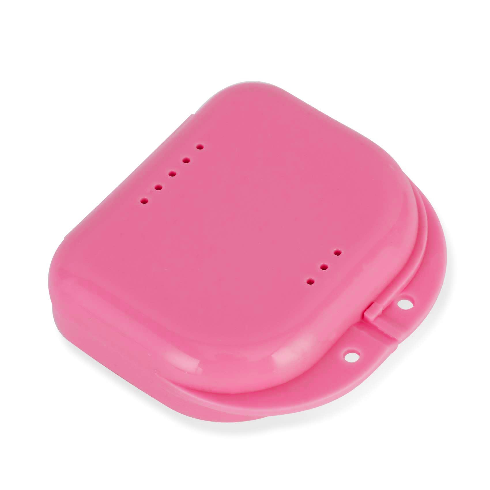 Annhua Orthodontic Retainer Case Dental Mouthguard Container with Vent Holes, Denture Holder Box Clear Aligner Case Slim for Household|Travel|Office - Pink - 12 Months Warranty-picture-21
