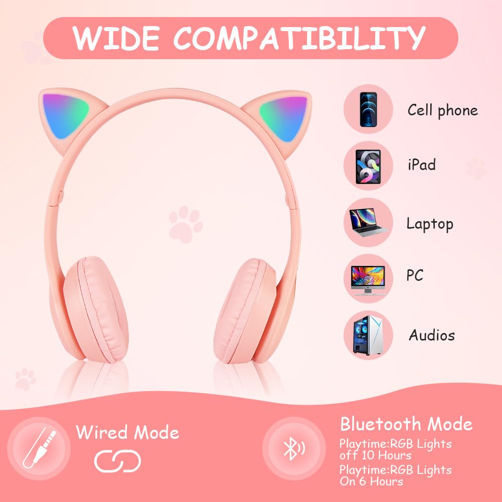 AXFEE Słuchawki dla dzieci, bezprzewodowy zestaw Bluetooth z mikrofonem i LED, dźwięk stereo