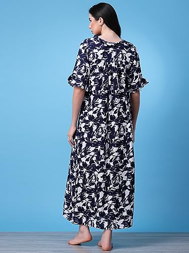 Image of OOMPH! Cotton Blend Nighty for Women's | Night Gown | Nighty | Nightdress | Maxi Dress | Sleepwear | Gown for Women | Nighties | Sleepwear