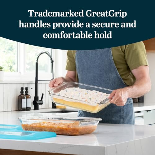 Image of Libbey Baker's Premium 2 Piece Glass Baking Dish Set, Stackable Casserole Dish with Lid Set, Baking Glassware for Casseroles, Lasagna, Brownies, Cakes