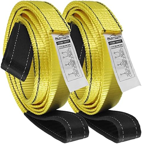 Partsam Premium 2 Pcs Crane Towing Strap Durable 3400Dtex - Heavy Duty Web Sling - Corrosion Resistance Polyester Industrial Flat Eye-Eye Ropes (10feet x 2inch)