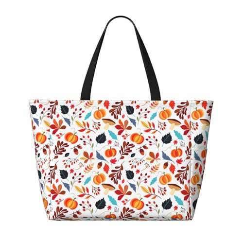 Autumn Pumpkins Fall Leaves Print Beach Pool Bags Tote For Women Ladies Large Gym Tote Carry On Bag For Weekender Travel Waterproof2