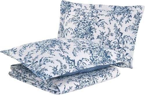 Laura Ashley - Queen Quilt Set, Reversible Cotton Bedding with Matching Shams, Home Decor for All Seasons (Bedford Delft Blue, Queen) - Image 2