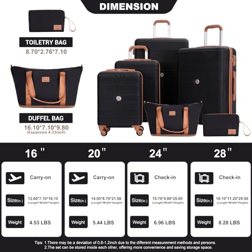 Image of Travelhouse 4 Piece Luggage Sets with Spinner Wheels, Hardshell ABS 6 peice Suitcase Set with Tsa Lock, Lightweight Hardside Travel Suitcases with Waterproof Duffle Bag for Men Women (BLACK)