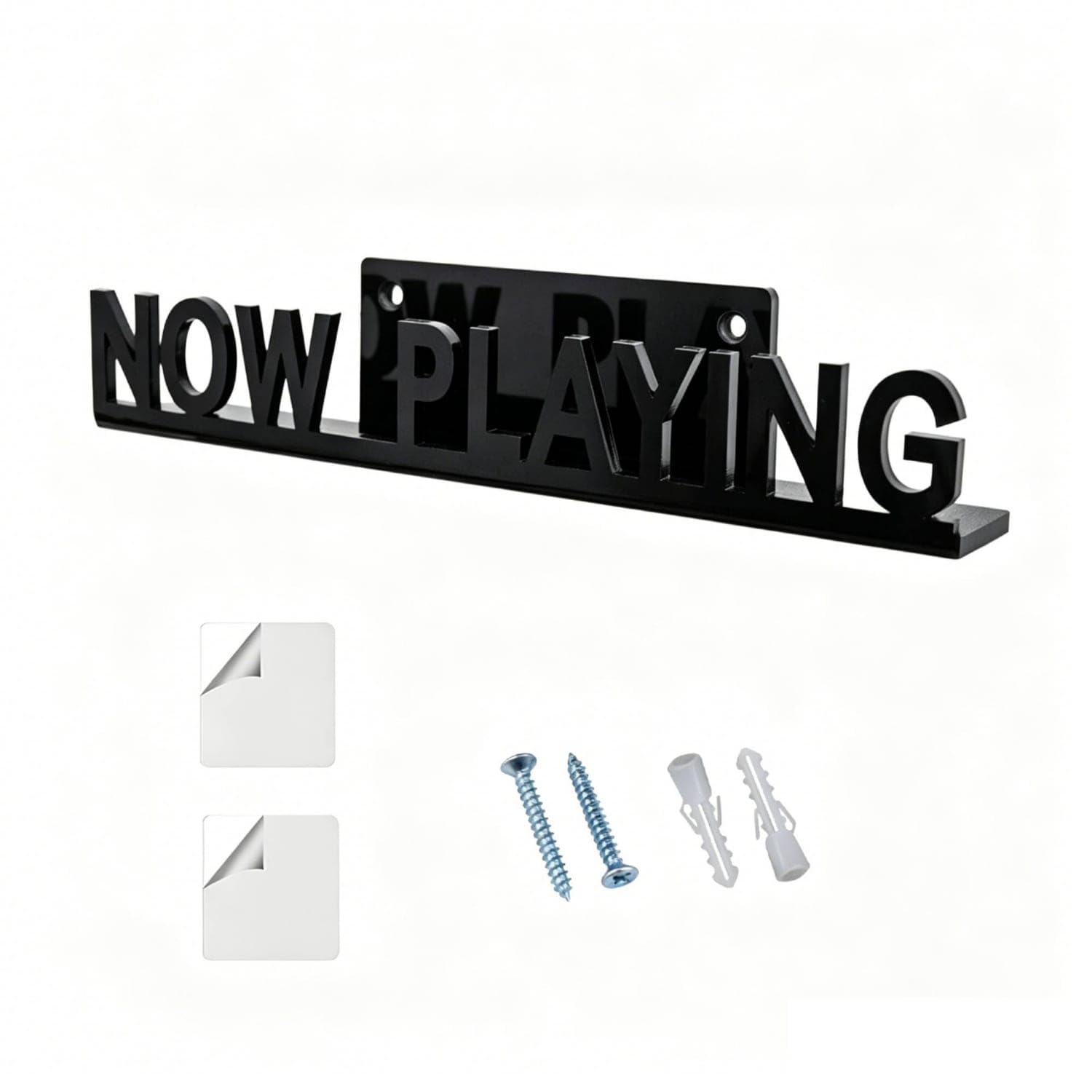 Letter-Shaped Now Playing Album Display Horizontal Base Now Playing Album Holder Rectangular Backplate LP Display Stand Included Hardware, Black 1-Pack-image-2