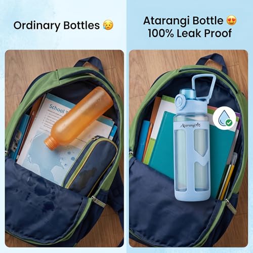 Image of Atarangi Round Sky Blue Kawaii Water Bottle 700ml for Kids | Leak Resistant Flip Top Lid | 90 Rotatable Handle | Durable Plastic Drinking Bottle for School, Travel & Daily Use (Sky Blue | 700 ml)