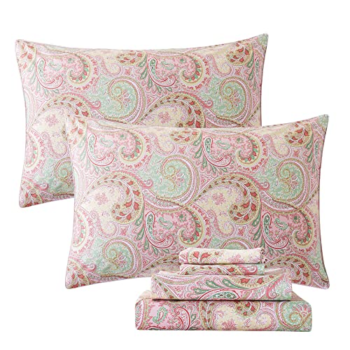 Image of FADFAY Egyptian Cotton Sheets Twin Pink Paisley Bedding Sets Deep Pocket Fitted Sheet Set 800TC Soft Skin-Friendly Natural Bed Sheets (4Pcs, Twin Size)