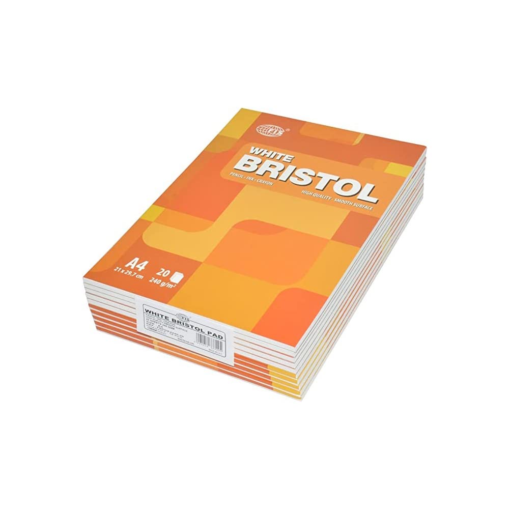 FIS FSPDA4240-20 240gsm 20 Sheets Bristol Pads 10-Pieces, A4 Size, White