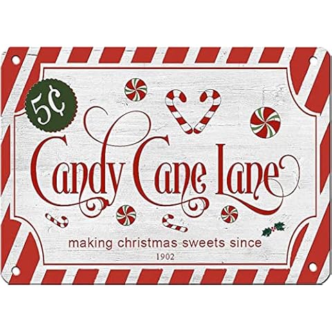 QISPIOD Christmas Vintage Candy Cane Lane Sign Wall Decor Retro Lollipop Metal Poster Red Christmas Striped Sign Plaque 8x12 Inch Cover