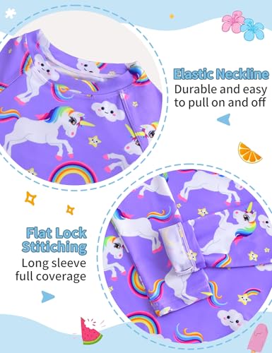 Image of TENVDA Girls Swimsuit Long Sleeve Rash Guard Sets UPF 50+ Two Piece Bathing Suits Size 3-12 Years