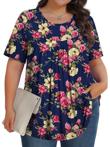 Image of Tencede Womens Plus Size Tops Tunic Short Sleeve Crew Neck Shirts Casual Soft Blouse 1X-5X