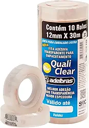 10 Fitas Adesivas Pequena Transparente 12mm x 30m Multiuso Quali Clear Adelbras