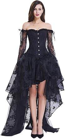 Kimring Womens Steampunk Victorian Off Shoulder Corset Top with High Low Skirt