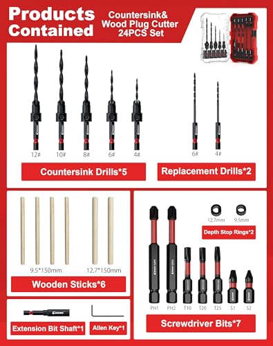 image for EZARC Countersink Drill Bit Set, 24 PCS Tapered Drill Bits Counter Sin