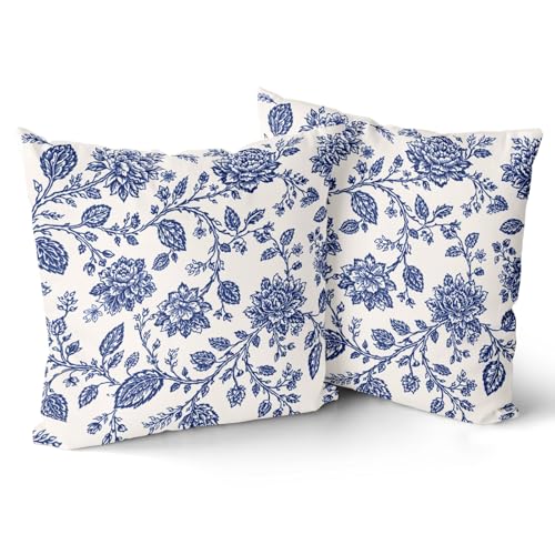 Giwawa Navy Blue Floral Pillow Covers 20x20 Inch Set of 2 Chinoiserie Traditional Floral Pillow Case Decorative Vintage Flowers Cushion Covers Farmhouse Spring Summer Rustic Sofa Couch Bed Decor