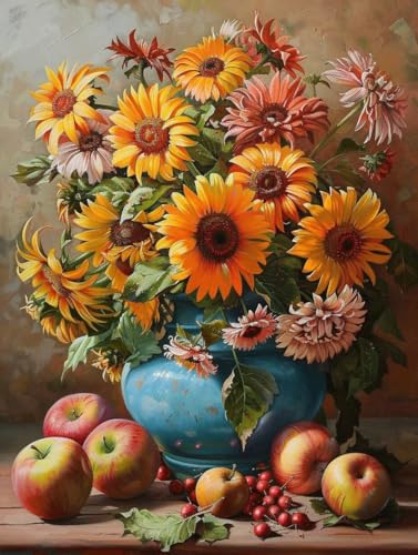 Peinture diamant adulte contre le stress quotidien : kit vase fleurs 5D