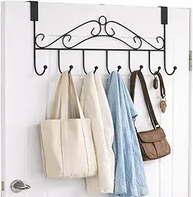 Cabideiro de Porta 7 Ganchos – Organizador Multiuso para Toalhas, Bolsas e Roupas, Suporte sem Furo em Metal Gancho de Porta Suporte para Toalha