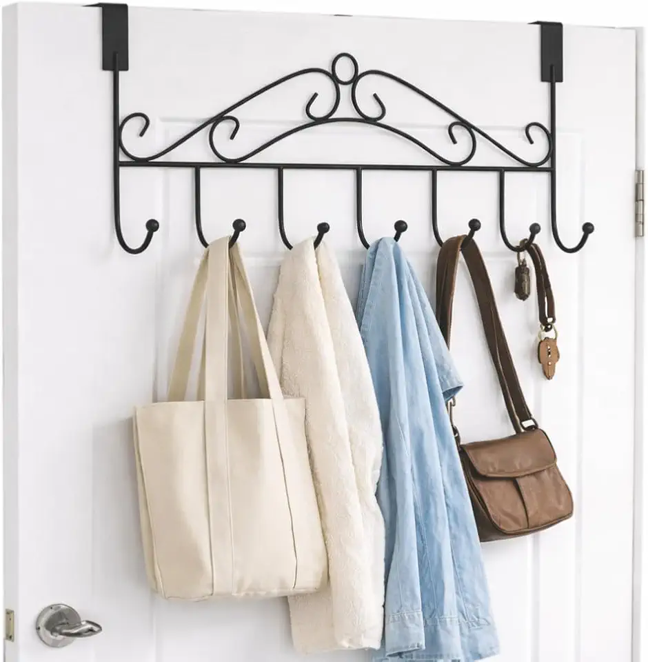Cabideiro de Porta 7 Ganchos – Organizador Multiuso para Toalhas, Bolsas e Roupas, Suporte sem Furo em Metal Gancho de Porta Suporte para Toalha