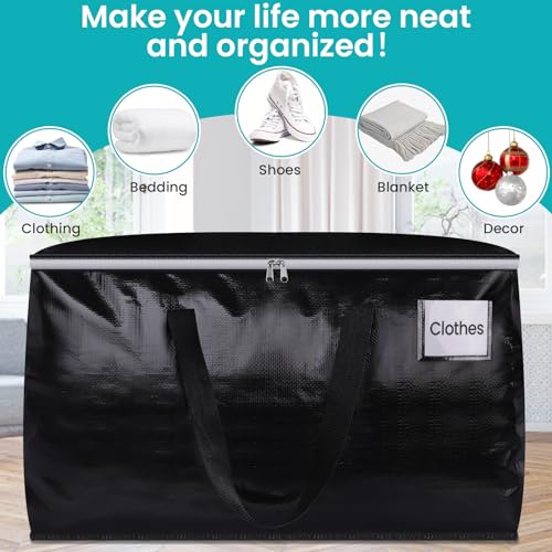EpicTotes Extra Large Moving Boxes-Moving Bags with Zipper, Carrying Handles and Tag Pocket-Moving Supplies for Space Saving-Totes for Storage - for moving, Storage, Camping and Travel 93L-6 Pack