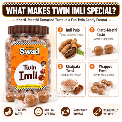 Image of SWAD Twin Imli Candy, Chulbuli Imli Treat, Khatti Mithi Imli Candy 320g Jar