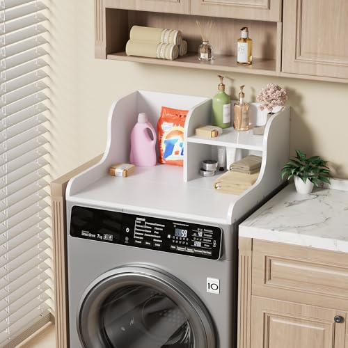 DTK Washer Dryer Countertop with Shelf,27.5" D x 27" W x 11.8" H Wood Countertop for Washer and Dryer,Laundry Countertop with Anti-Slip Strips and Edge Rails,Dryer Countertop for Laundry Room(White) by DTK - Image 2