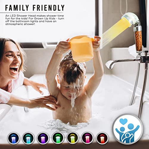 Led Shower Head, 7 Color Fun Lights, Slow Change, Best 3 Inch Heads, Good Spray Area With Removable Filter Beads, High Pressure, Water Softener Filtered For Hard Water,Detachable, Hand Held Showerhead #TOP3