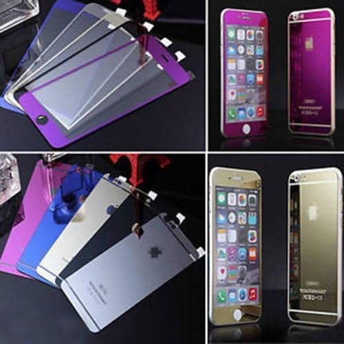 Blue Color Mirror Front+Back Tempered Glass Screen Protec Skin, iPhone 6/6s