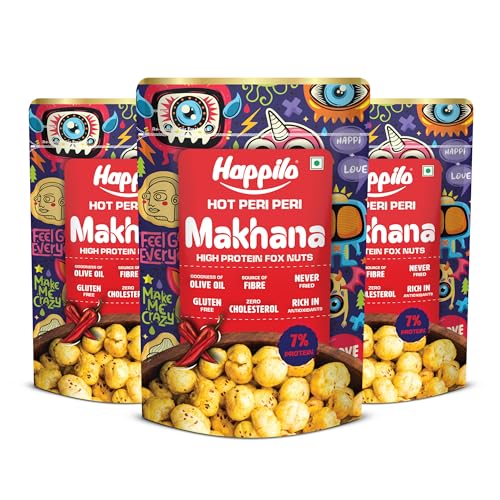 Image of Happilo Premium Super Snack Makhana Peri Peri 55g (Pack Of 3), Roasted Foxnut Healthy Snack Low Calorie and Vegan