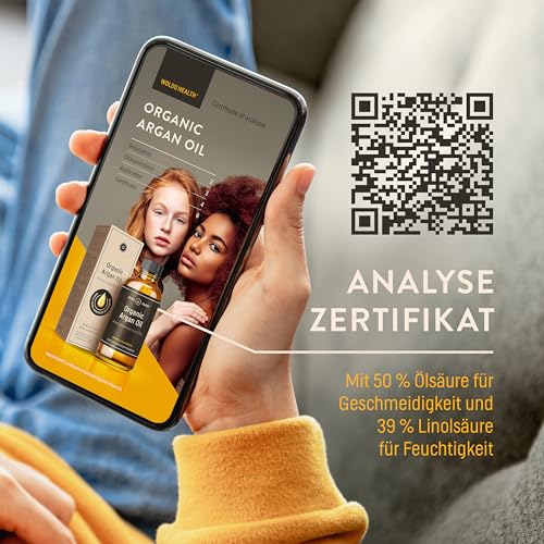 Foto von WoldoHealth 100% Bio-Arganöl kaltgepresst für Haare, Gesicht & Haut – Naturreines Haaröl mit Pipette, 100 ml ohne Zusätze