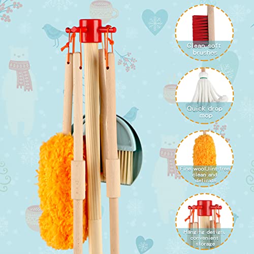 Qilay Kids Cleaning Set 7 Piece Wooden Detachable Cleaning Set Includes Housekeeping Broom, Dustpan, Brush & Other Cleaning Tools, Preschool Educational Pretend Play Cleaning Tools For Toddler #TOP5