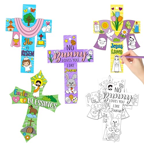 CY2SIDE 80PCS Color Your Own Easter He is R Cross Make Your Own Resurrection of Jesus Cross Ornaments, Magic Coloring Paper Cross for Christian Religious Sunday School Home Activities