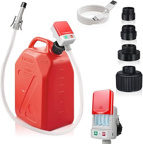 HiNADA Bomba de transferencia de combustible de parada automática USB tipo C o alimentación de batería, portátil de 3.2 GPM con manguera extra larga
