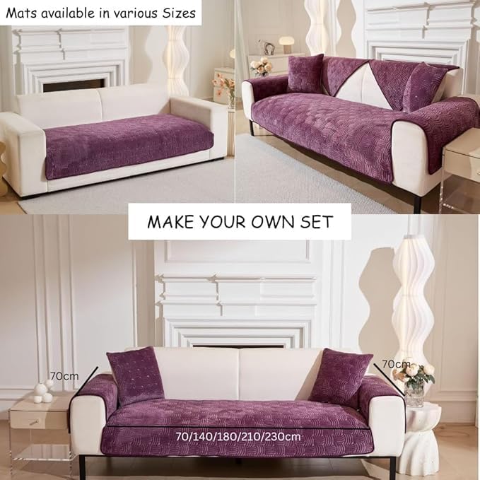 Image of HOMETHREADS Innovative Premium Velvet Sofa Cover Mat with PVC Backing for Non-Slip Comfort (C Purple, 2Pc Armrest Mat | 50x70cm)