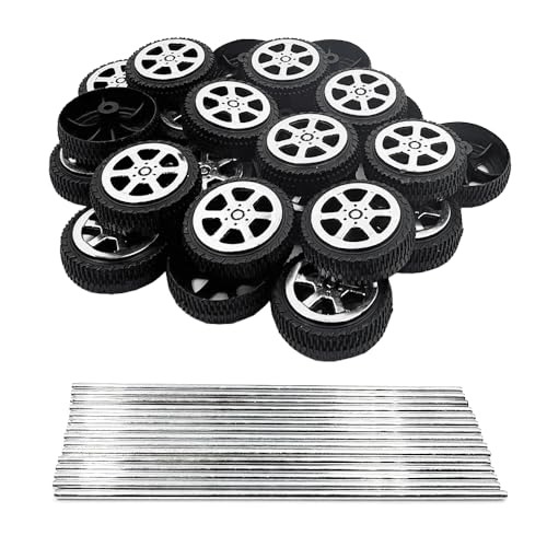 30PCS Toy Car Wheels 2mm Dia Shaft Plastic Wheels with 15PCS Shaft Round Rod Axles for Model Toys RC Car Truck DIY Craft (2X8X26MM)