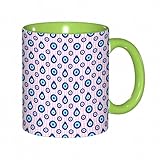 EKLMPS Becher aus Keramik, Ideal als Geschenk, Hochwertiger Aufdruck, Tasse mit Motiv, Tee Becher, Coffee Cup, 330ml,Böser Blick, symmetrisches Muster Figuren aller sehenden Augen Abergläubische ethni
