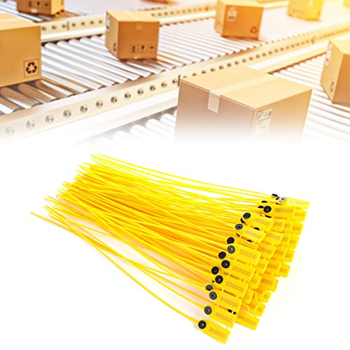 100 Plastic Tamper Seals,Security Shipping Labels, Self-Locking Label Tie,Security Tags Numbered Disposable Self-Locking Tie,400mm Total Length,Yellow