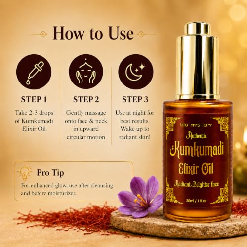 Image of Authentic Kumkumadi Elixir Oil, Rodiont Brighter Face Oil For Glowing Skin, Dark Spot Wrinkles and Pigmentation | Rich in Vitamin A & C | 30ml /1 floz