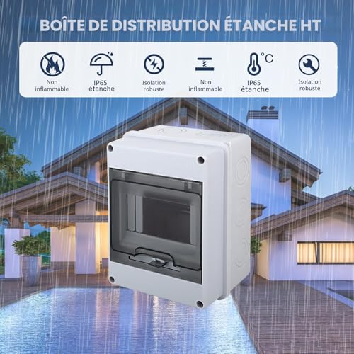 Boîte de distribution en saillie IP65 - Boîte à fusibles en saillie - Avec bornes en laiton - 1 rangée pour 5 modules - Pour l'extérieur, les jardins, les fermes, les colonnes de charge – vue 2