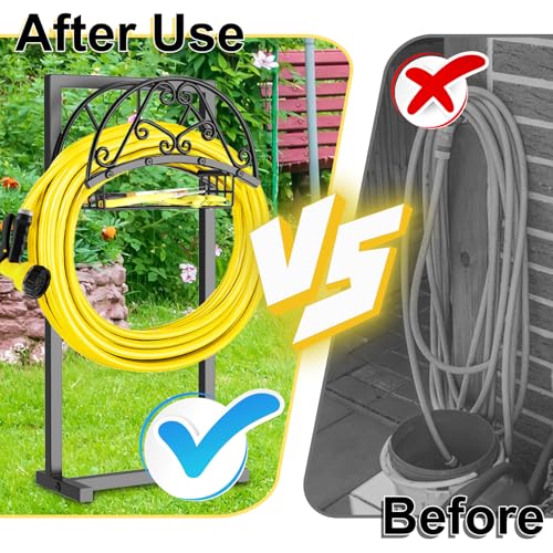 Ouinis Garden Hose Holder, Freestanding Hose Reel Stand with Storage Basket by Ouinis - Used condition - Image 4