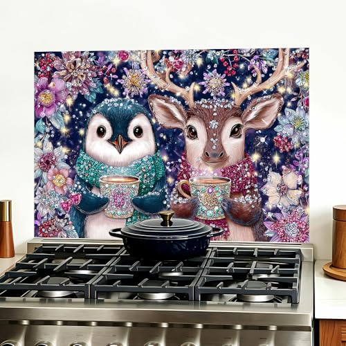 Image of Penguin Deer Jewel Floral Backsplash Peel and Stick, 35.4x23.6 in