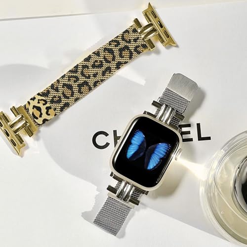 TJCENXIN Band for Apple Watch Bands for Women 46mm 45mm 44mm 42mm 49mm, H-shaped Metal Mesh Magnetic Strap Stainless Steel Clasp for iWatch Series 11 10 9 8 7 6 5 4 3 2 1 SE Ultra Leopard Print - image 5
