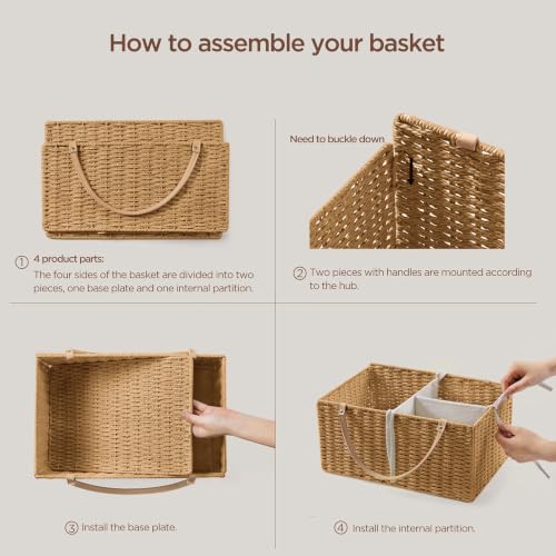 Image of HBlife Large Baby Diaper Caddy Organizer, Paper Rope Storage Baskets Nursery Bin with Removable Divider, Portable Car Organizer for Diapers, Baby Shower Gifts, Newborn Essentials Must Haves