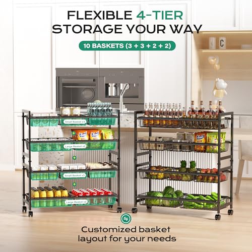 Cinati 2 Pack 4-Tier Kitchen Storage Cart & Under Desk Cable Management Tray White miniatura 2