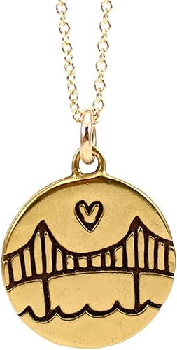 Miniatura 1 de Mark Poulin Small Gold Dipped Sterling Silver Golden Gate Bridge Necklace on 18 inch Gold Filled Chain for Women and Girls