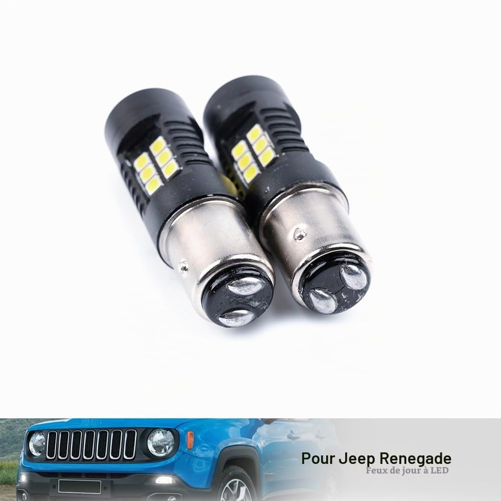 LED Drl Feux de jour Ampoules pour Jee.p Renegade (BU,Bi) 2014- Paire de 21 LED P21W BAY15D Lumière du jour, Drl Lumières allumées toute la journée P21/5W feuxLed Lumière de stationnement