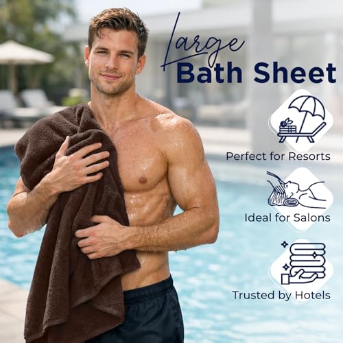 Image of DAN River 2 Pack Bath Sheets Extra Large 35x70, Large Bath Towels for Adults, XL Oversized Heavy Duty Towel Set, 600 GSM 100% Ring Spun Cotton, Soft Quick Dry, Brown