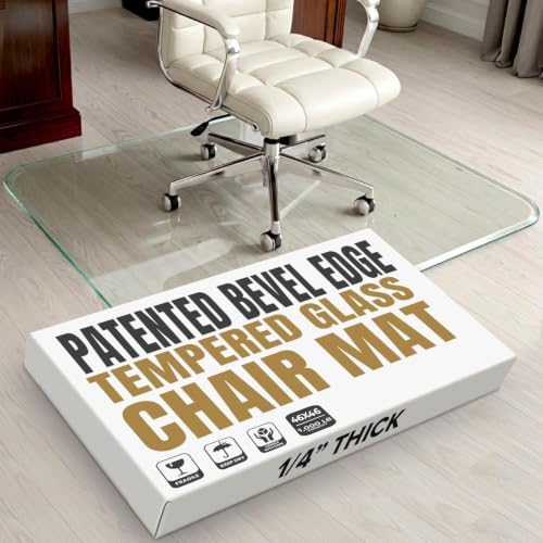Image of Tempered Glass Office Chair Mat for Carpet & Hardwood, 46 inch x 46 inch, Clear