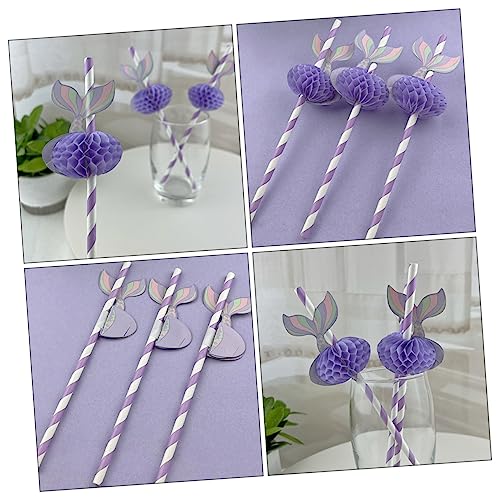 50 pitillos desechables de papel diseño sirena violeta miniatura 3
