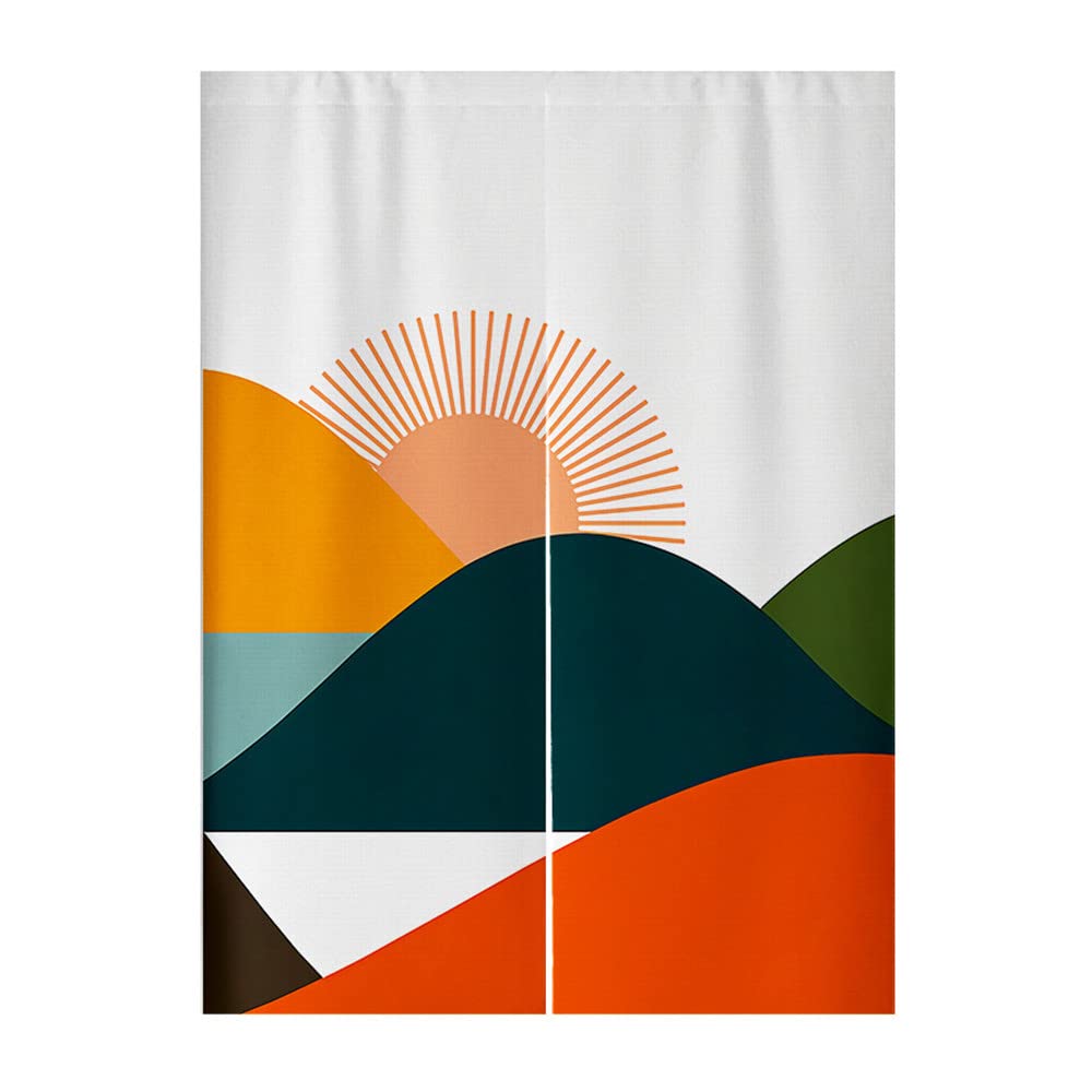 Rideau Japonais Noren Coton/lin – 85x180cm, Motif Soleil Rouge – Séparation De Pièce, Décoration Style Minimaliste - 9
