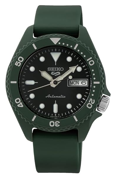 Seiko 5 Sports – SRPG83K1 for Men, Analog, Stainless Steel, Silver dial Watch, Green Strap